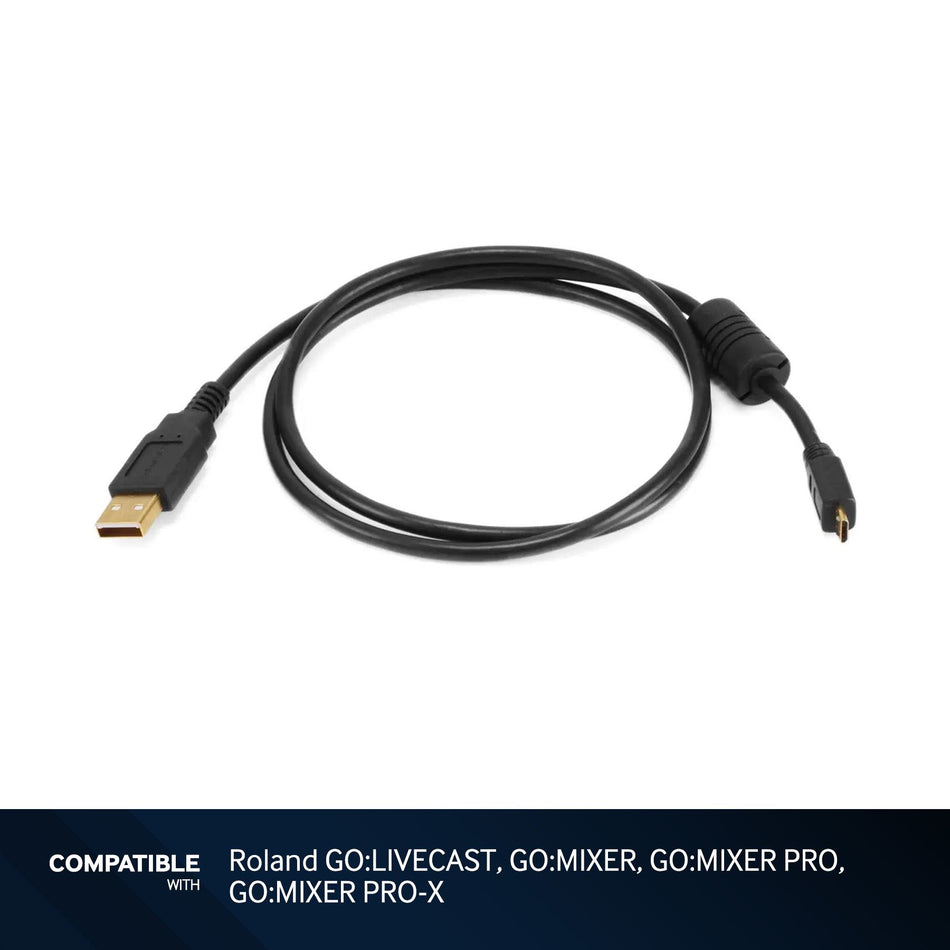 3-foot Black USB-A to USB Micro B Gold Plated Cable for Roland GO:LIVECAST, GO:MIXER, GO:MIXER PRO, GO:MIXER PRO-X