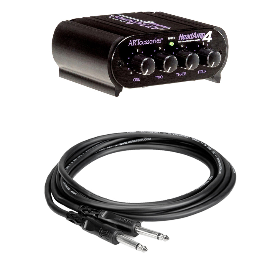ART HeadAmp 4 Headphone Amplifier Bundle with Hosa 1/4" TS Instrument Cable