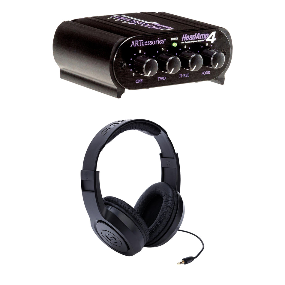 ART HeadAmp 4 Headphone Amplifier Bundle with Samson SR350 Headphones.