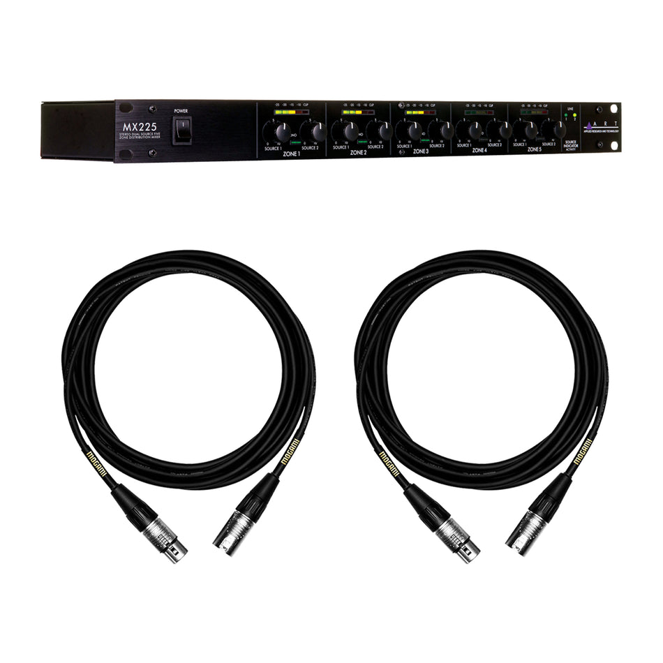 ART MX225 Stereo Distribution Mixer Bundle with 15-foot Mogami XLR Cables