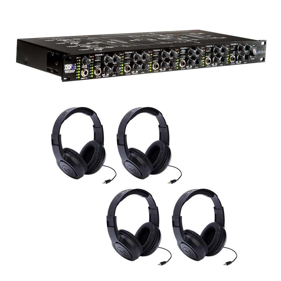 ART HeadAmp 6 Pro Headphone Amplifier Bundle with 4 Samson SR350 Headphones