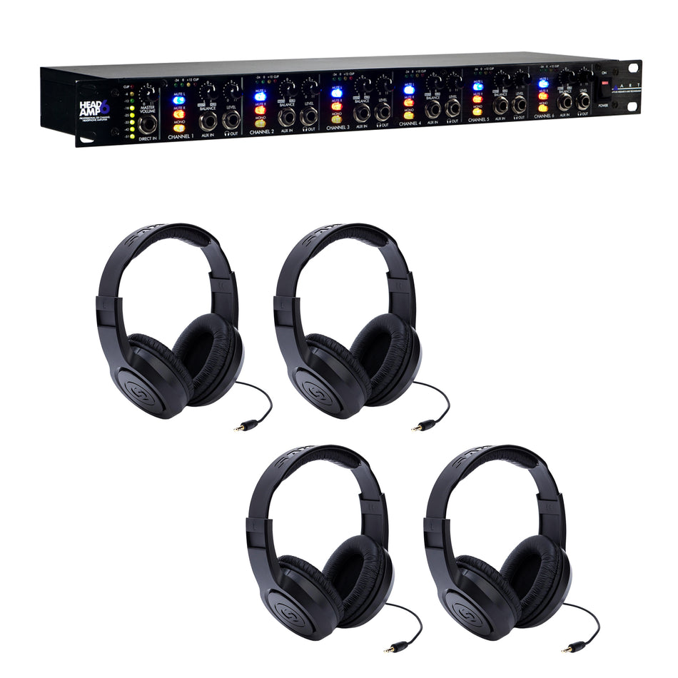 ART HeadAmp 6 Headphone Amplifier Bundle with 4 Samson SR350 Headphones