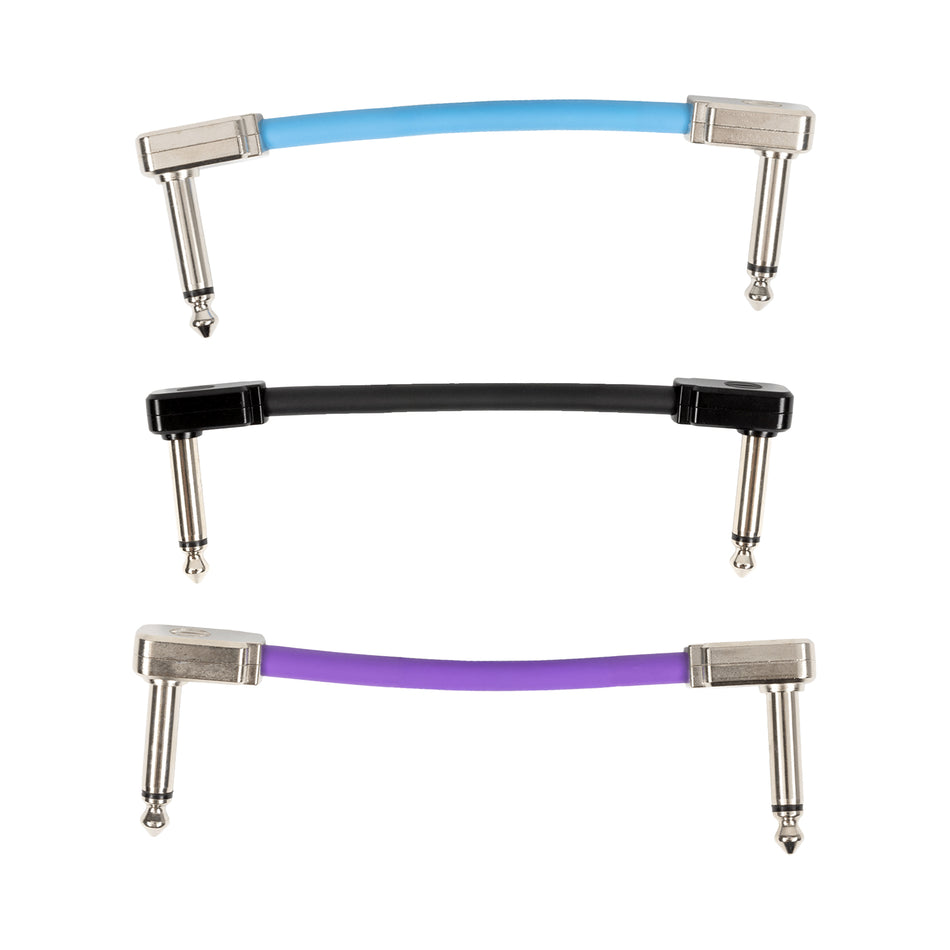 Multi-color 3-pack of 3-Inch Ernie Ball Flex 1/4" TS Low-Profile Patch Cables