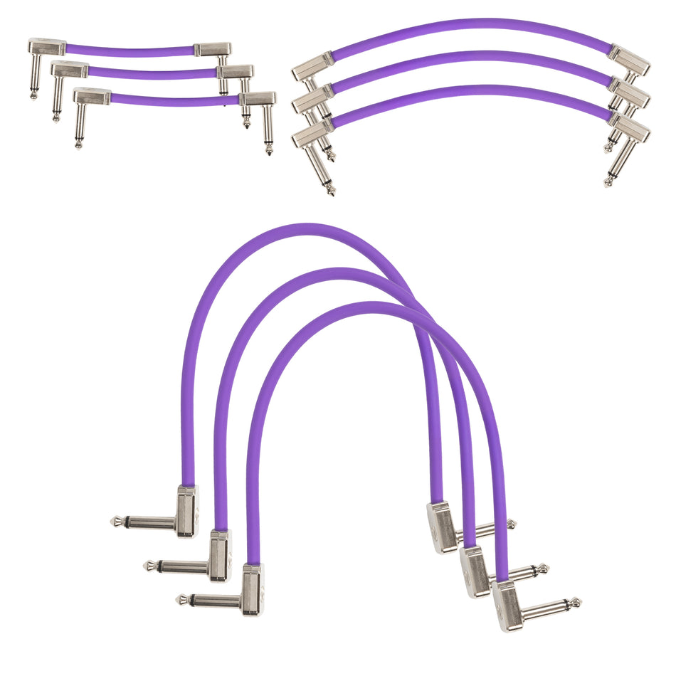 Multi-size 9-pack of Ernie Ball Purple Flex 1/4" TS Low-Profile Patch Cables