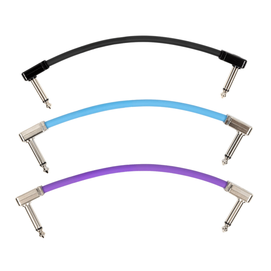 Multi-color 3-pack of 6-Inch Ernie Ball Flex 1/4" TS Low-Profile Patch Cables