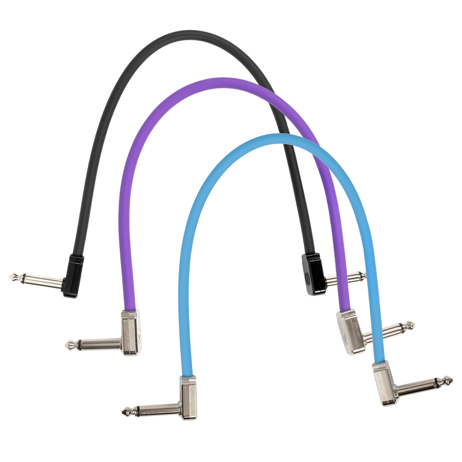 Multi-color 3-pack of 12-Inch Ernie Ball Flex 1/4" TS Low-Profile Patch Cables