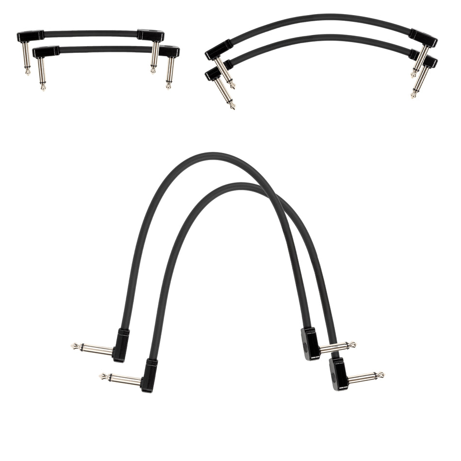 Multi-size 6-pack of Ernie Ball Black Flex 1/4" TS Low-Profile Patch Cables