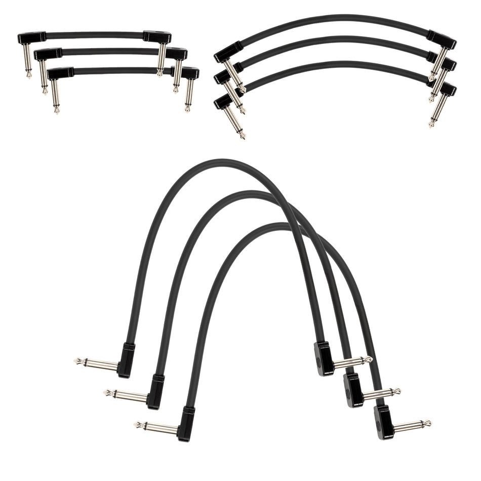Multi-size 9-pack of Ernie Ball Black Flex 1/4" TS Low-Profile Patch Cables