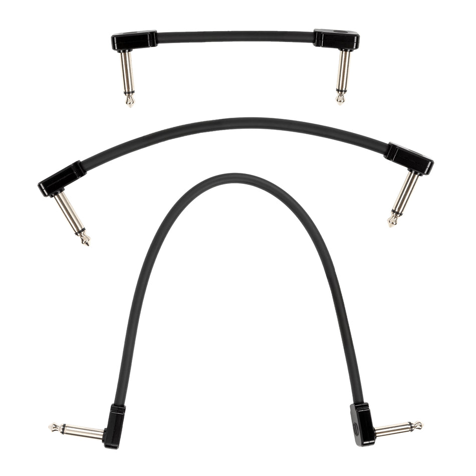 Multi-size 3-pack of Ernie Ball Black Flex 1/4" TS Low-Profile Patch Cables