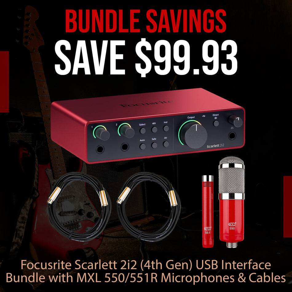 Focusrite Scarlett 2i2 (4th Gen) USB Interface Bundle with MXL 550/551R Microphone Kit & Cables