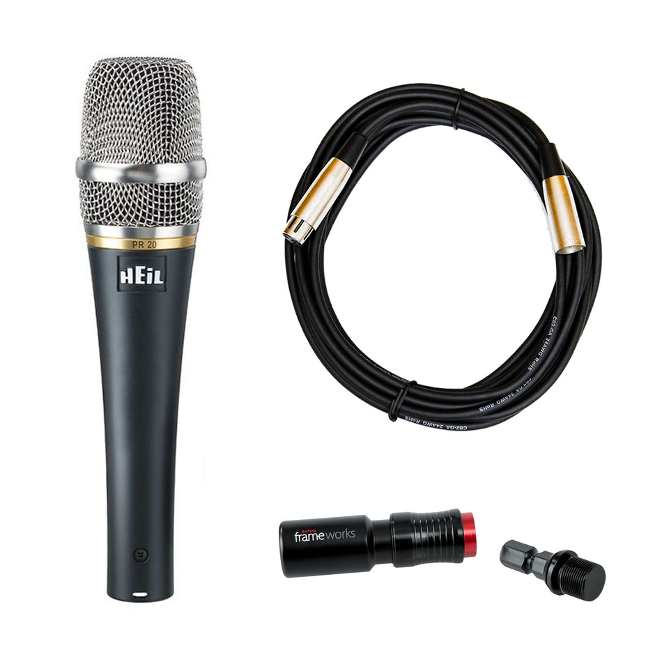 Heil PR 20 Dynamic Handheld Microphone Bundle with Quick Release Clip & Cable