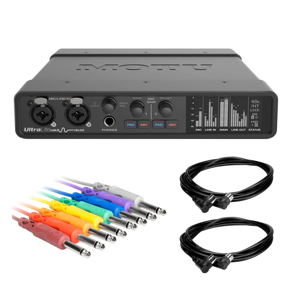 MOTU UltraLite-mk5 USB Audio Interface Bundle with TS Patch Cables & MIDI Cables