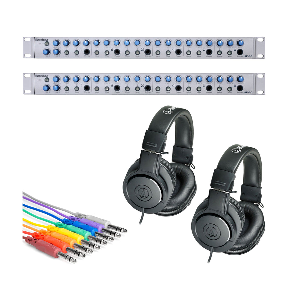 PreSonus HP60 2-Pack Bundle with (2) Audio-Technica ATH-M20x & TRS Patch Cables