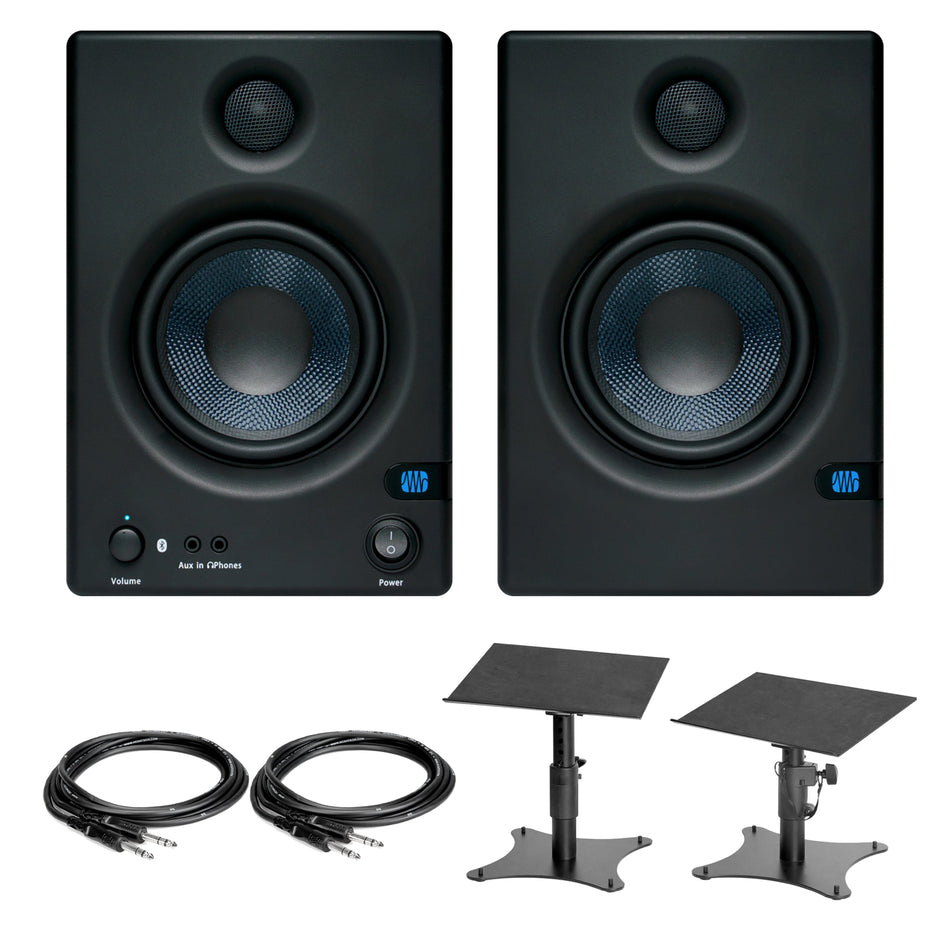 PreSonus Eris 5BT (2nd Gen) 5-inch Studio Monitors Bundle with TRS Cables & Desktop Stands