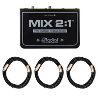 Radial Engineering MIX 2:1 2-Channel Passive Mixer bundle with Three XLR Cables