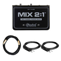 Radial Engineering MIX 2:1 2-Channel Passive Mixer bundle with XLR & TRS Cables