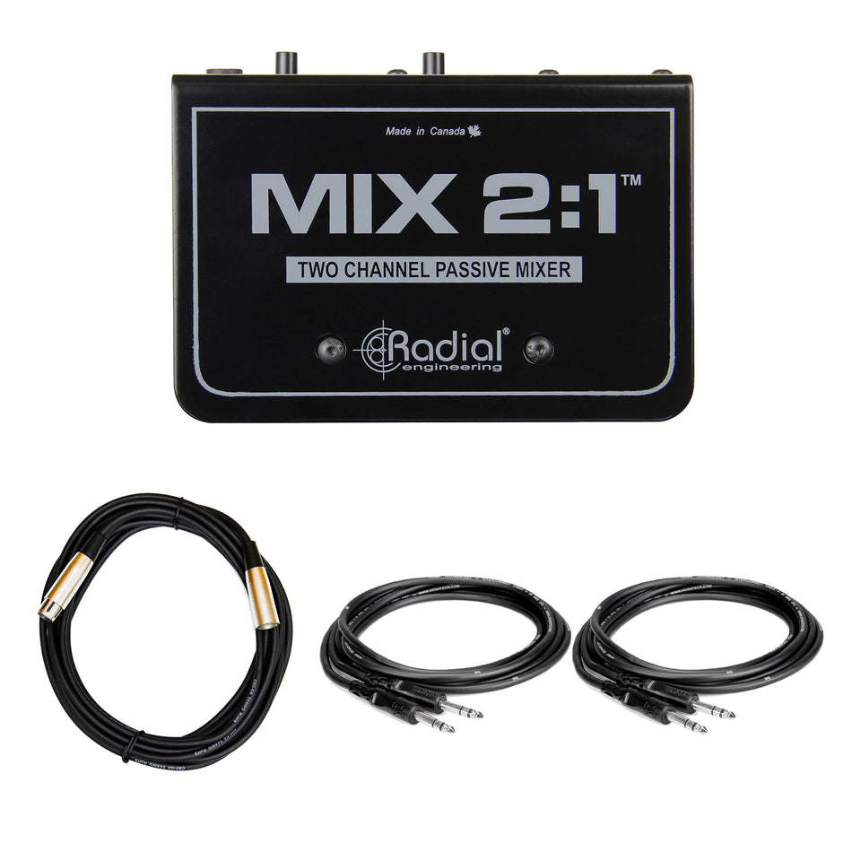 Radial Engineering MIX 2:1 2-Channel Passive Mixer bundle with XLR & TRS Cables