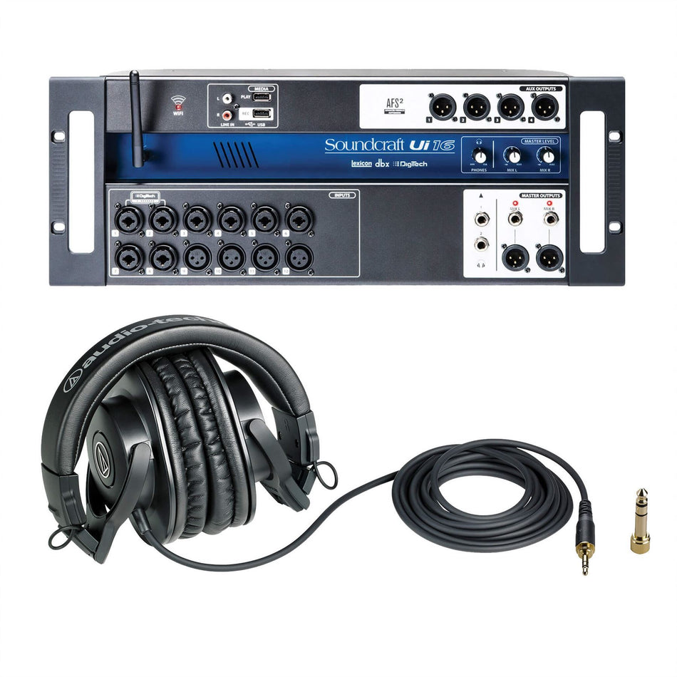 Soundcraft Ui16 Stage Box Bundle with Audio-Technica ATH-M30x Headphones