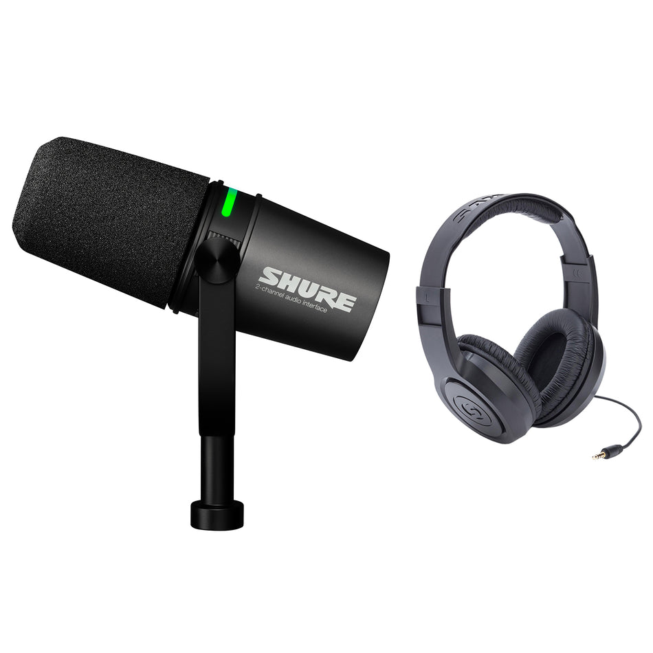 Shure MV7i Smart Microphone & Interface bundle with Samson SR350 Headphones
