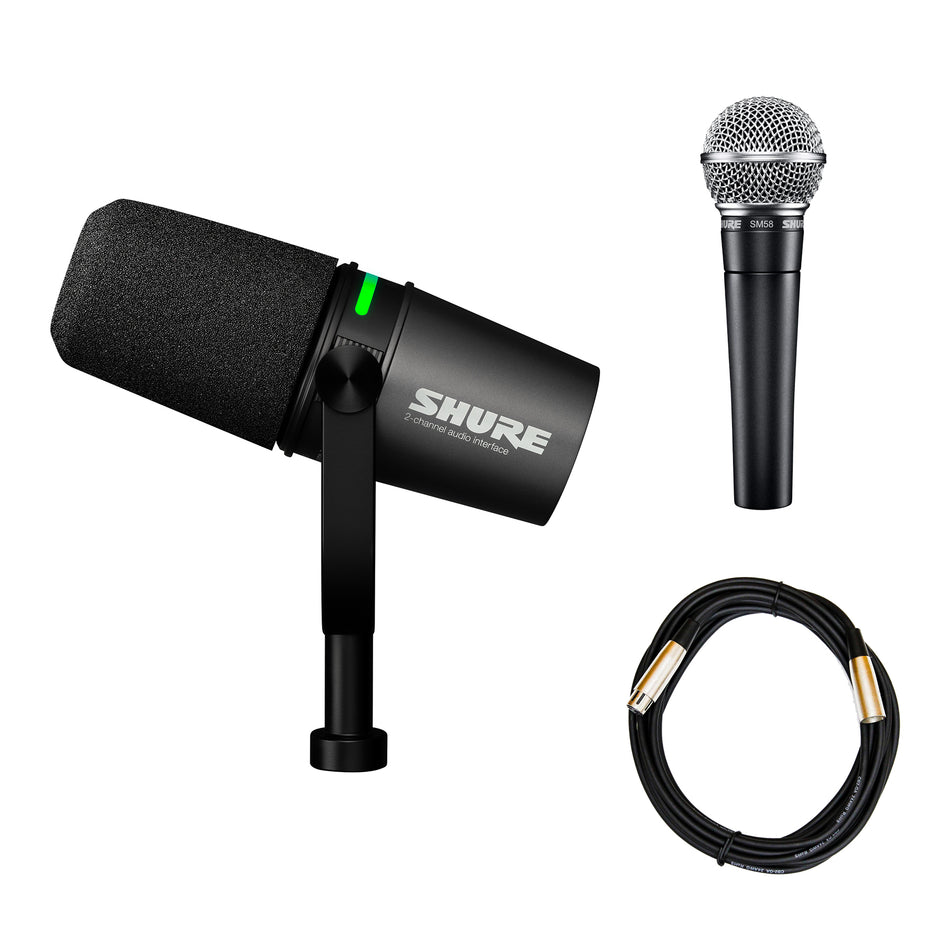 Shure MV7i Smart Microphone & Interface bundle with SM58 Microphone & XLR Cable