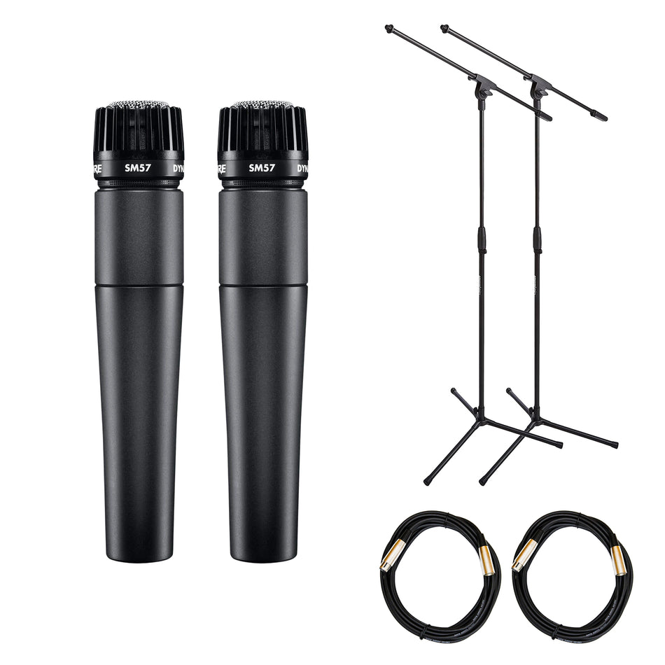 Pair of Shure SM57 with Stands & XLR Cables