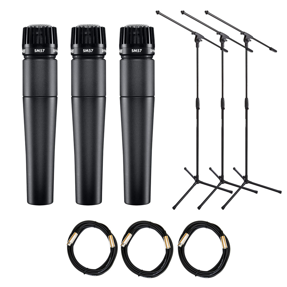 Shure SM57 3-Pack with Stands & XLR Cables