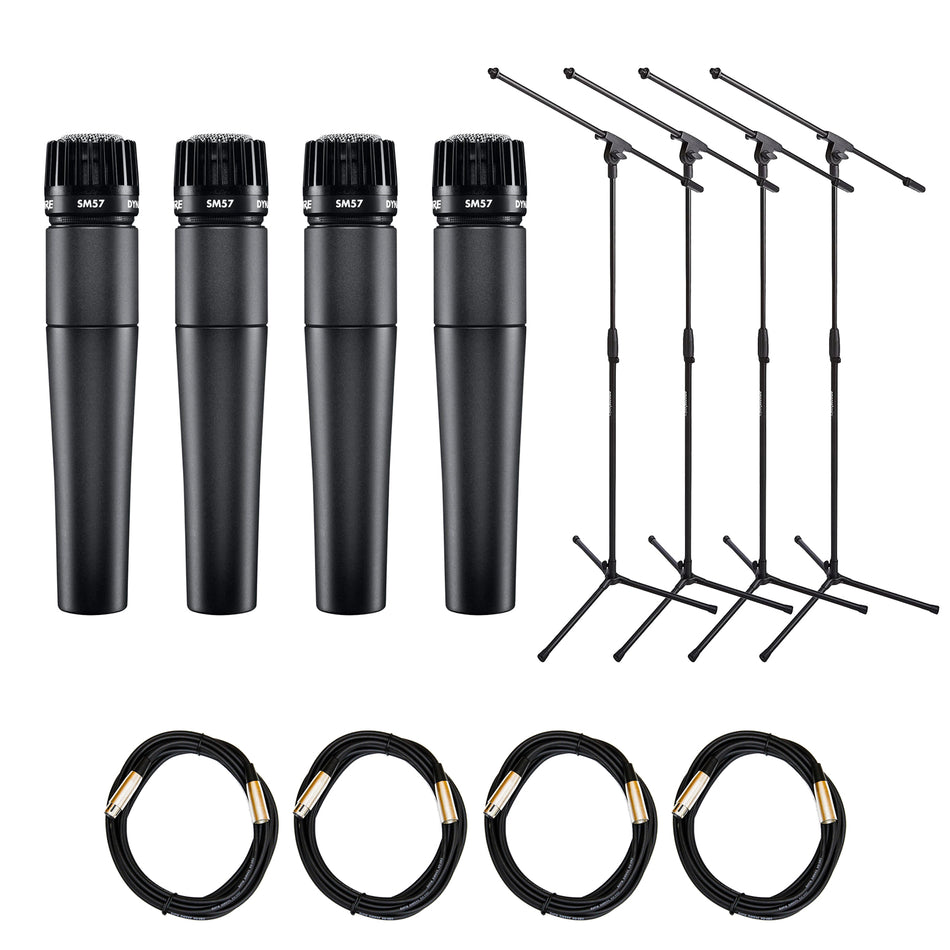 Shure SM57 4-Pack with Stands & XLR Cables
