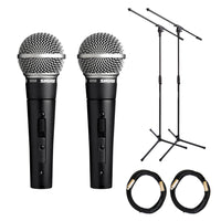 Pair of Shure SM58S Microphones with Stands & XLR Cables