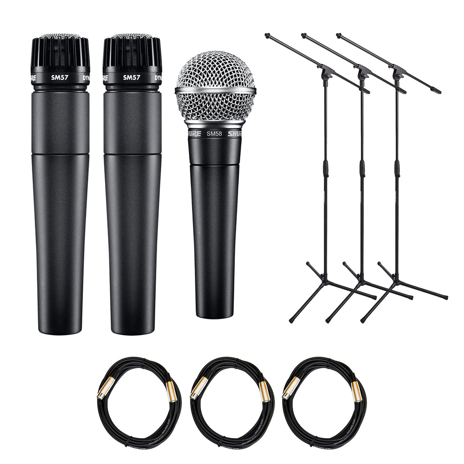 Shure SM57 Pair & SM58 Mic Bundle with Stands & XLR Cables
