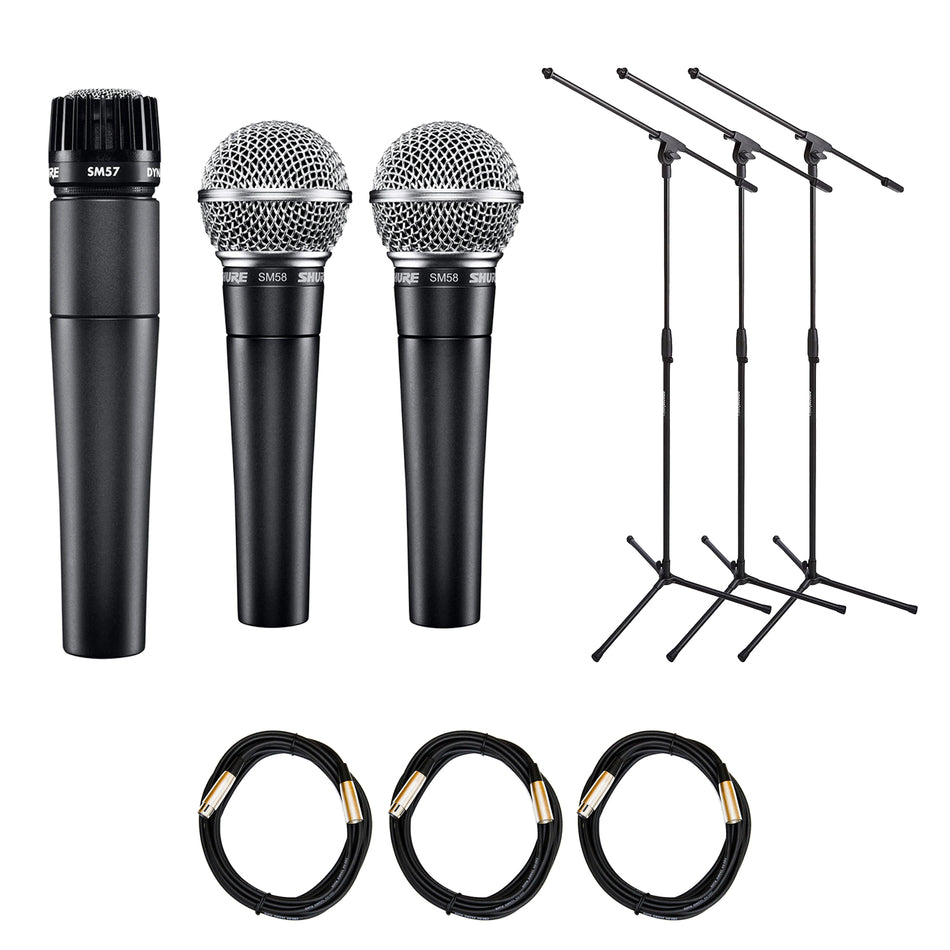 Shure SM58 Pair & SM57 Mic Bundle with Stands & XLR Cables