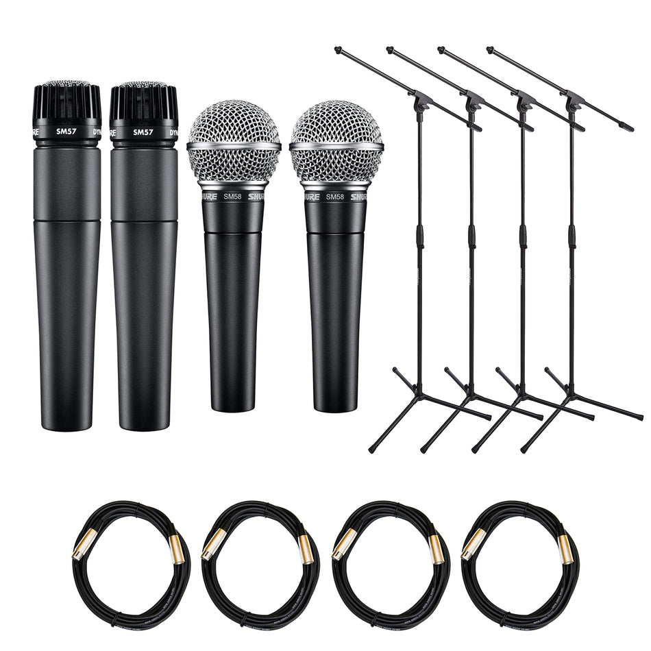 Shure SM57 (Pair) & SM58 (Pair) Bundle with Stands & XLR Cables