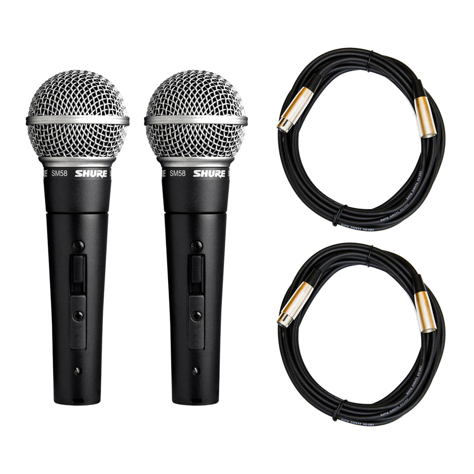 Shure SM58S Microphone 2-Pack with 20-foot XLR Cables