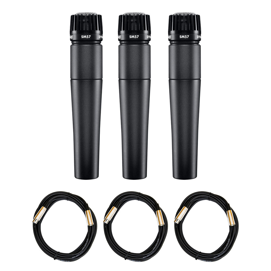 Shure SM57 Microphone 3-Pack with 20-foot XLR Cables