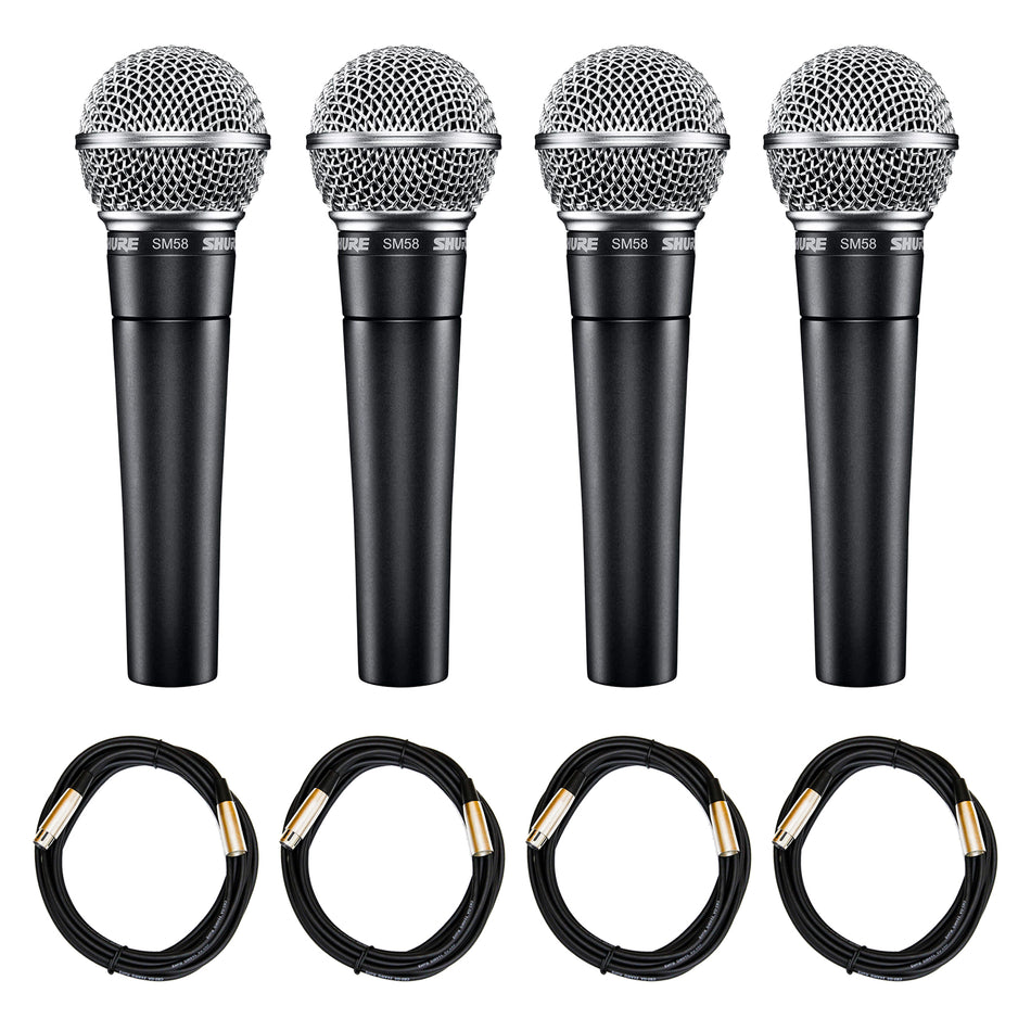 Shure SM58 Microphone 4-Pack with 20-foot XLR Cables