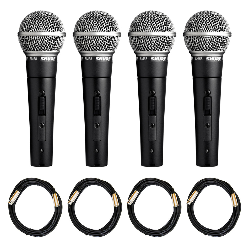 Shure SM58S Microphone 4-Pack with 20-foot XLR Cables