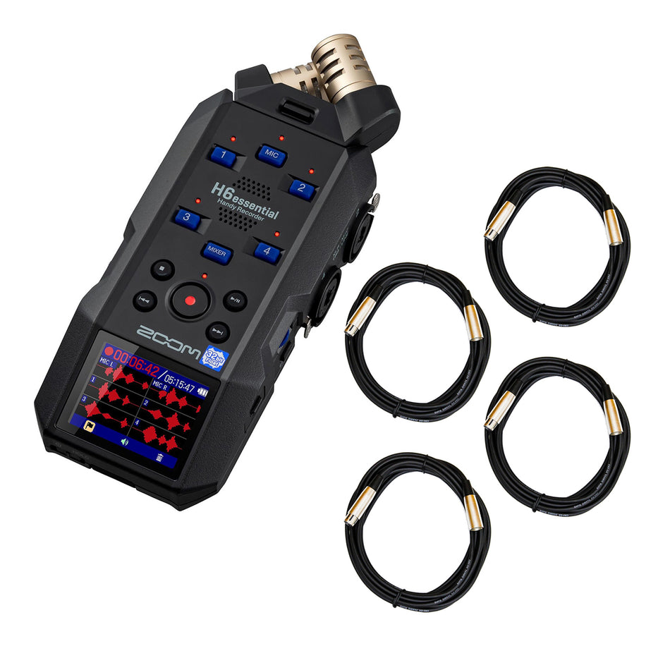 Zoom H6essential Digital Recorder Bundle with 4 20-foot XLR Microphone Cables