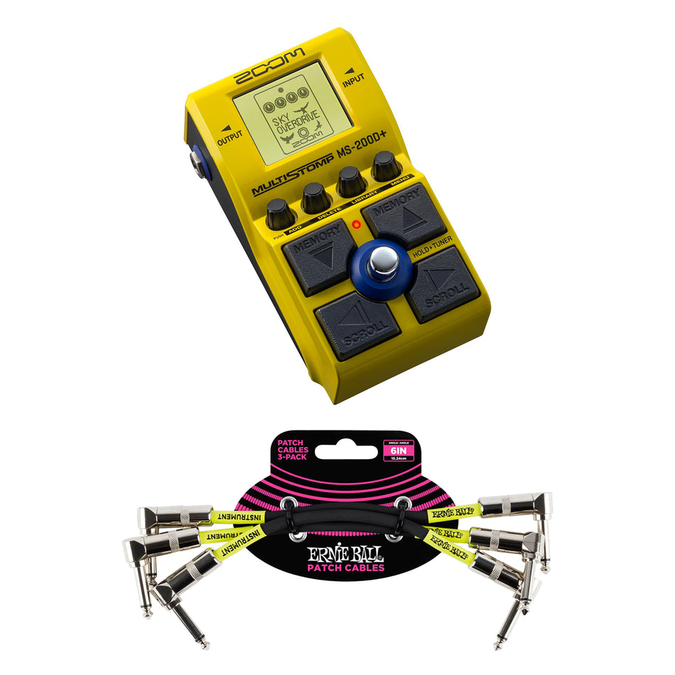 Zoom MS-200D+ MultiStomp Overdrive/Distortion Pedal Bundle with 3-pack of Ernie Ball TS Patch Cables