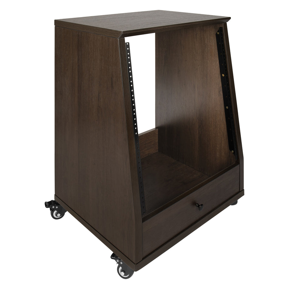 Gator Frameworks Elite Series 12U Angled Studio Rack with Locking Casters, Dark Walnut Brown