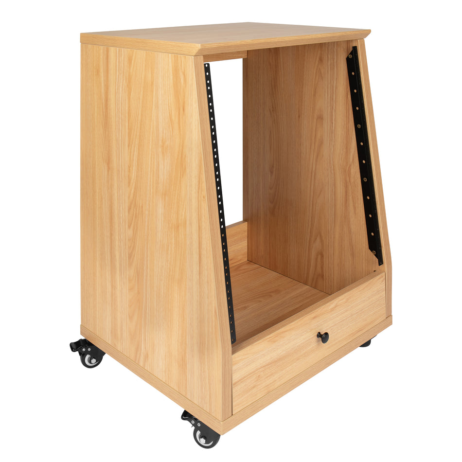 Gator Frameworks Elite Series 12U Angled Studio Rack with Locking Casters, Natural Maple Matte