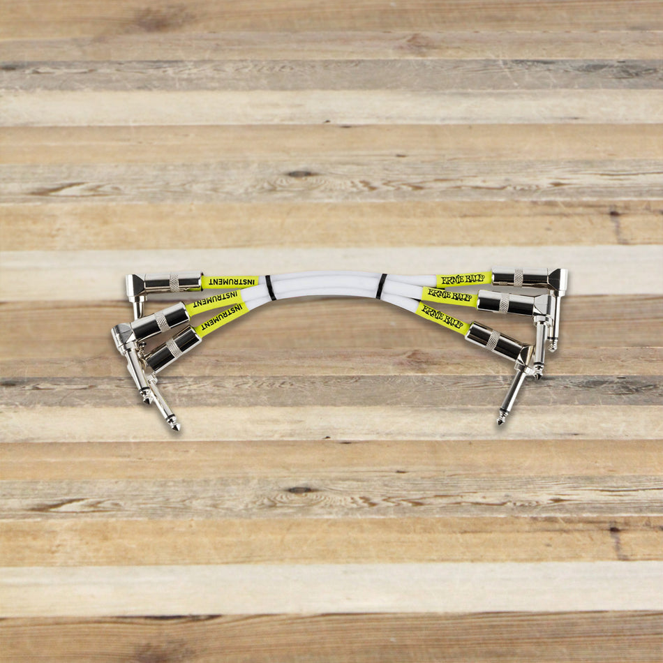 Open Box Ernie Ball 6051 3-Pack White 6-inch Right-Angle 1/4" TS Patch Cables