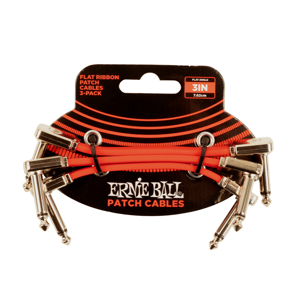 Ernie Ball P06401 3-inch Red Flat Ribbon Patch Cable, 3-Pack