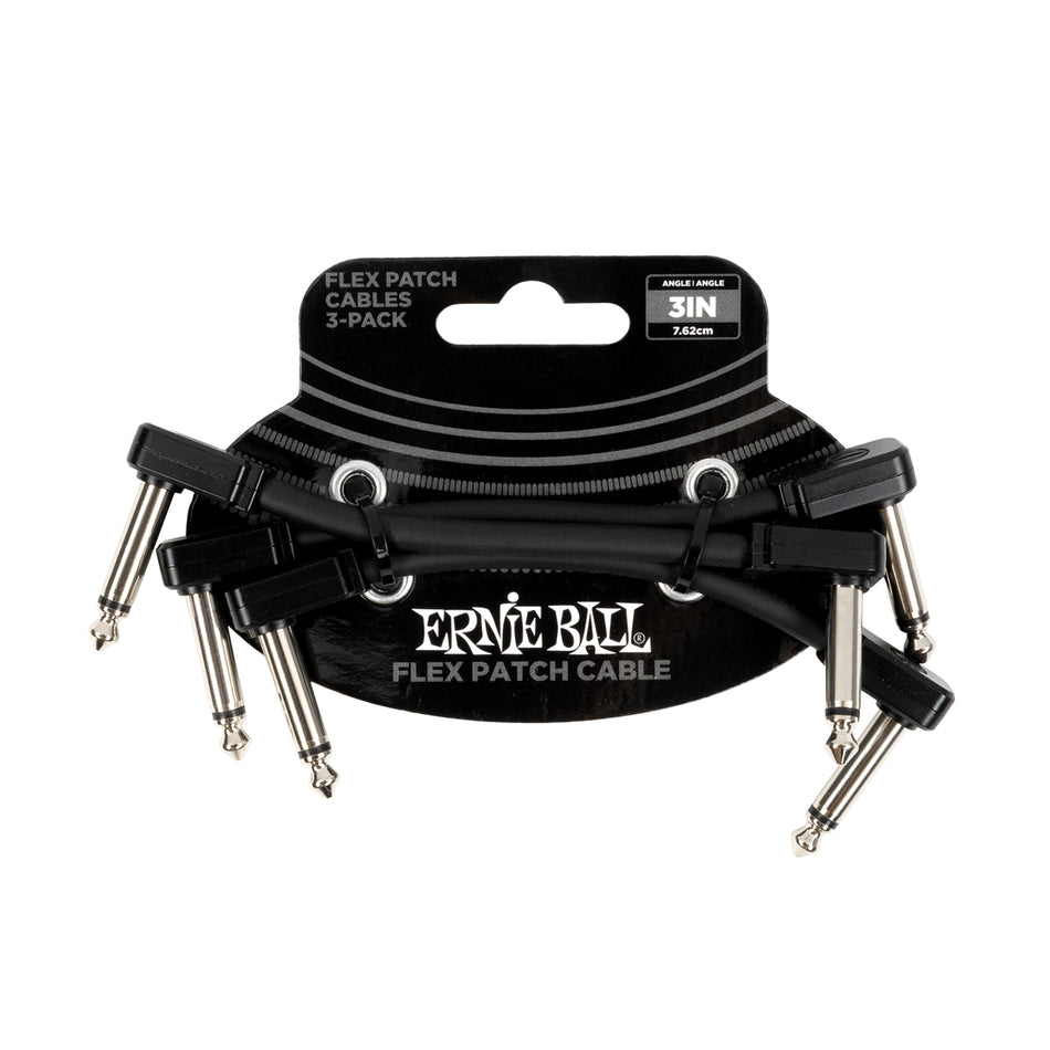Ernie Ball P06443 3-inch Black Flex Patch Cable, 3-Pack