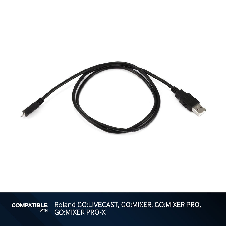 3-foot Black USB-A to Micro B Cable for Roland GO:LIVECAST, GO:MIXER, GO:MIXER PRO, GO:MIXER PRO-X