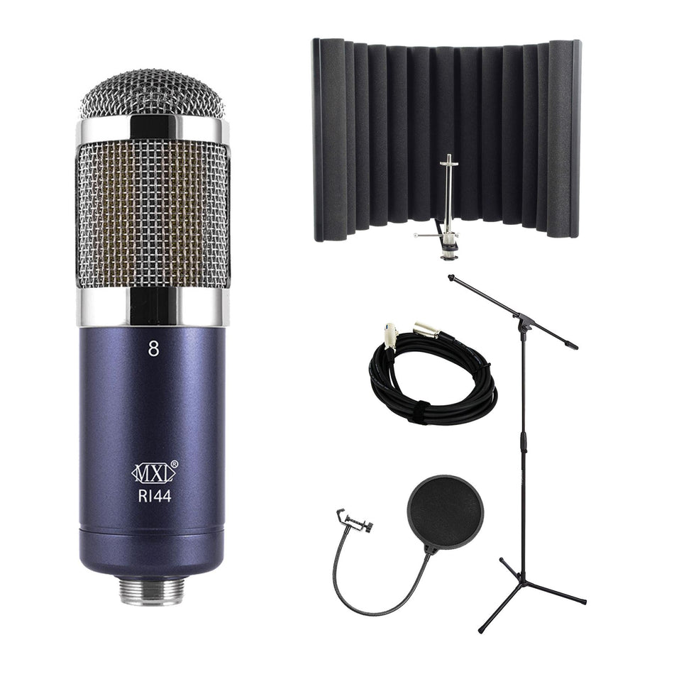 MXL R144 Ribbon Microphone Bundle with sE Electronics RF-X, Pop Filter, Stand, Cable