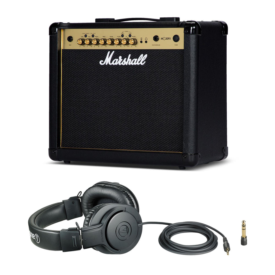 Marshall MG30FX 30W Combo Amplifier Bundle with Audio-Technica ATH-M20x Headphones