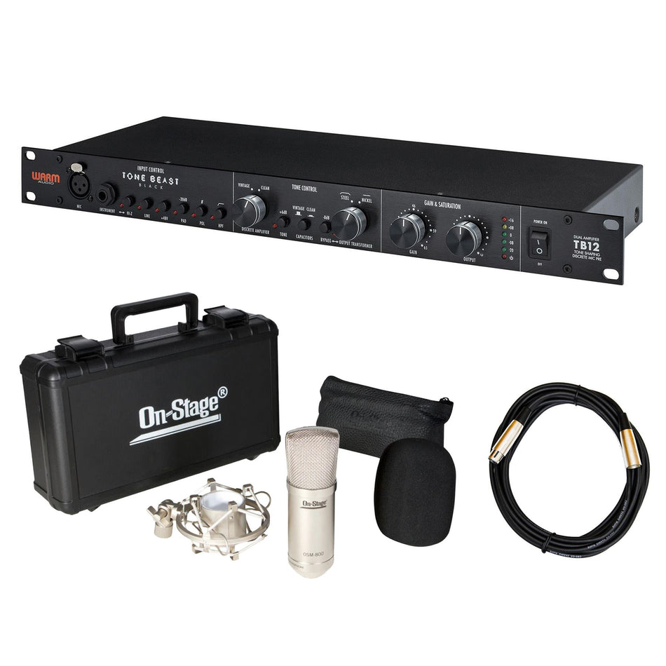 Warm Audio TB12 Tone Beast Black Preamp Bundle with Condenser Microphone & Cable