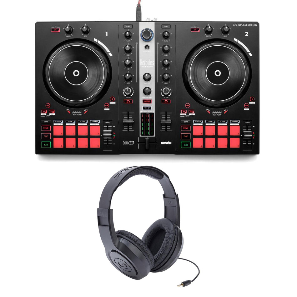Hercules Inpulse 300 MK2 DJ Controller w/ Samson SR350 Headphones Bundle