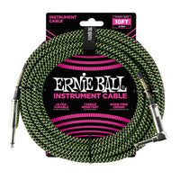 Ernie Ball 6077 10-foot Braided Black/Green Straight/Angle Instrument Cable