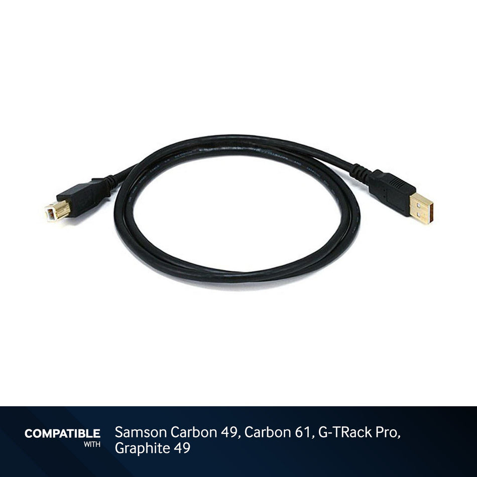 3-foot Black USB-A to USB-B 2.0 Gold Plated Cable for Samson Carbon 49, Carbon 61, G-TRack Pro, Graphite 49