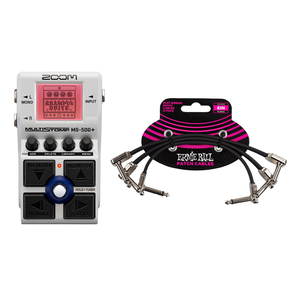 Zoom MS-50G+ Multi-Effects Pedal Bundle with Ernie Ball 6" Flat Patch Cables